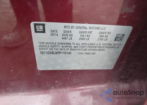 2015 Chevrolet Malibu 1Lt from USA, damaged, VIN 1G11C5SLXFF115140